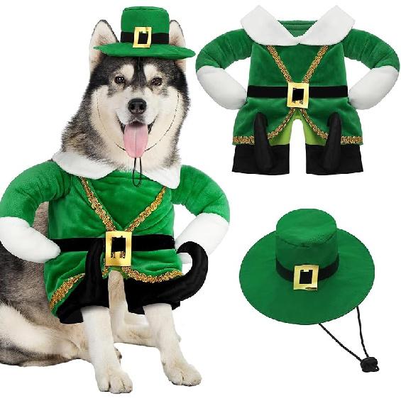 улица. Костюм собаки на День святого Патрика, Костюм собаки-лепрекона, Ирландский забавный наряд для питомца с руками, Наряд для ирландского праздника, Аксессуары для кошки, собаки L