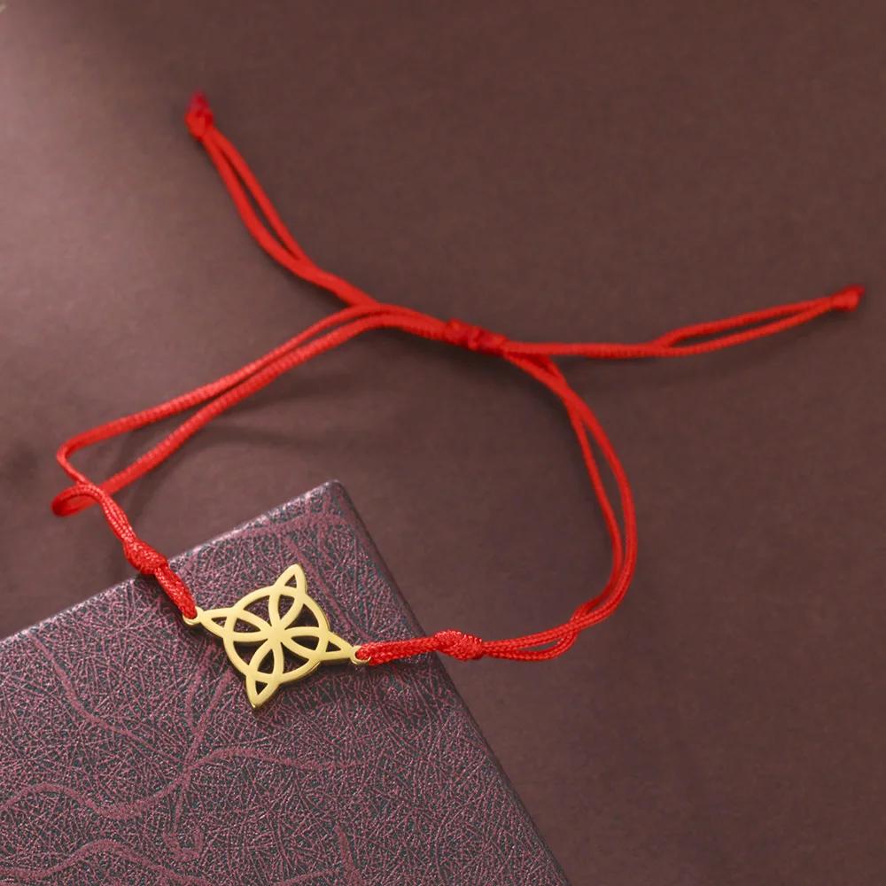 Witch Knot Wax Rope Bracelet Stainless Steel Wicca Amulet Handmade Witchcraft Jewelry Birthday Gift for Women Men