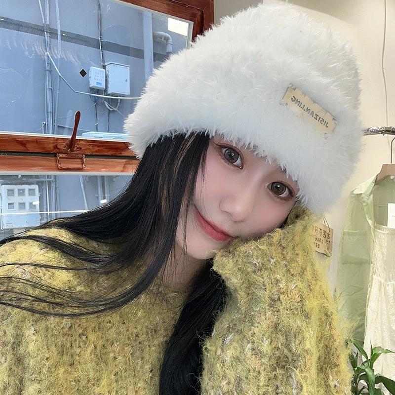 Wool Hats for Autumn and Winter Women's Versatile Knitted Headbands Show Face Small Warm Plush Cold Hat Big Head Circumference Piles of Hats