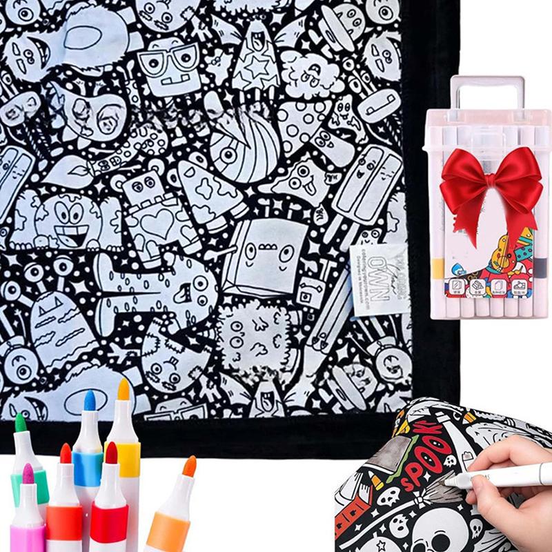 Diy Coloring Blanket, Washable Color Your Own Fleece Throw Blanket For Kids And Adults Soft Cozy Art Project