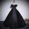 Black One-word Shoulder Evening Dress Banquet Celebrity Princess Tutu Skirt Art Test Light Luxury Niche Vocal Art Test Evening Dress