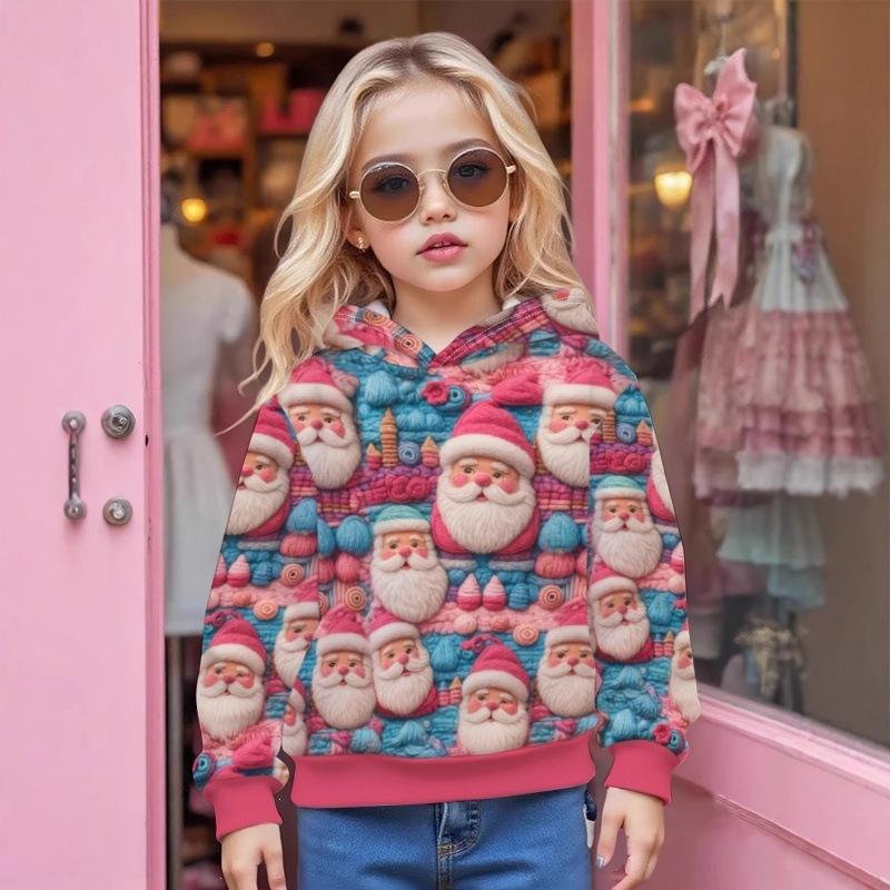 Autumn and Winter Children's Christmas 3D Printed Hooded Comfortable and Versatile Breathable Hoodies & Sweatshirts (Girls)