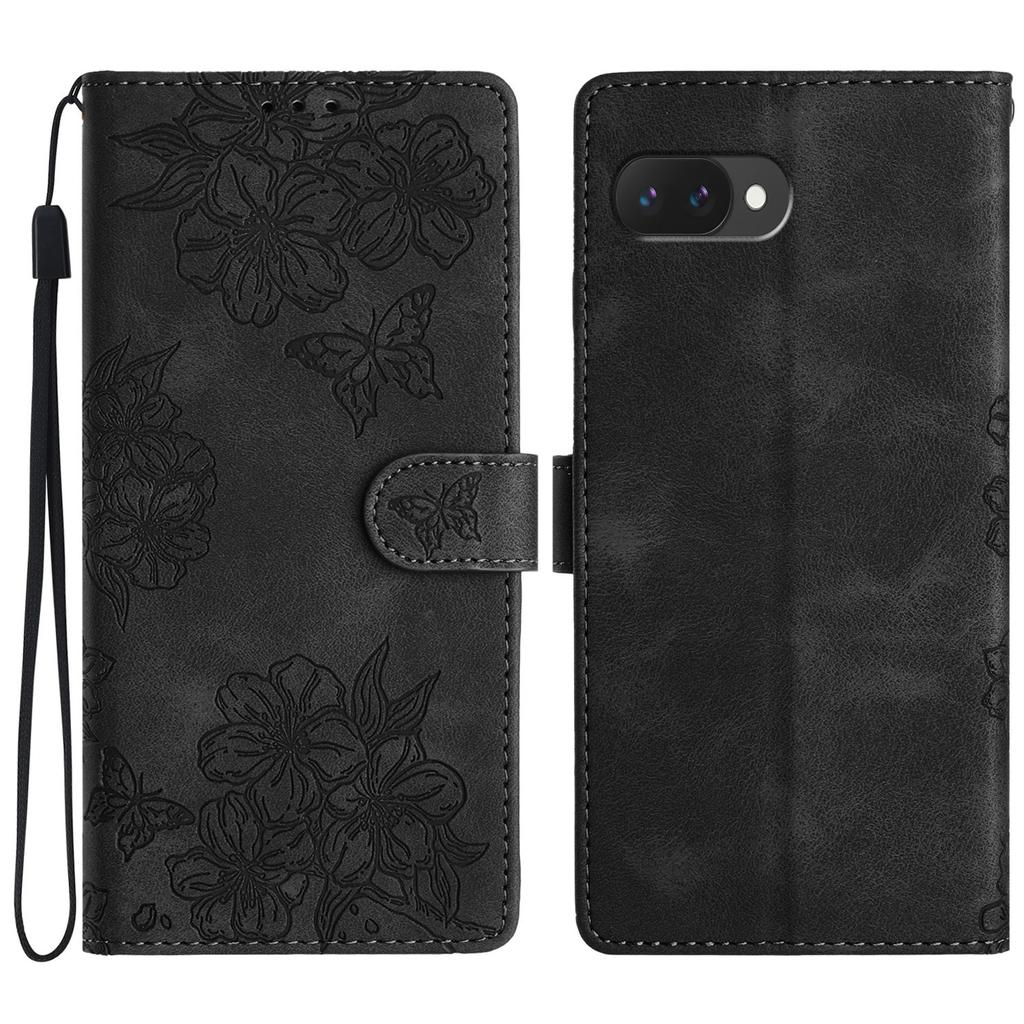 Pro pouzdro Google Pixel 9a Pouzdro s motýlím a květinovým vzorem Kožený kryt telefonu na dotek pokožky