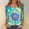 Women's Fashionable Casual Three-quarter Sleeve Small Floral Print Round Neck Top