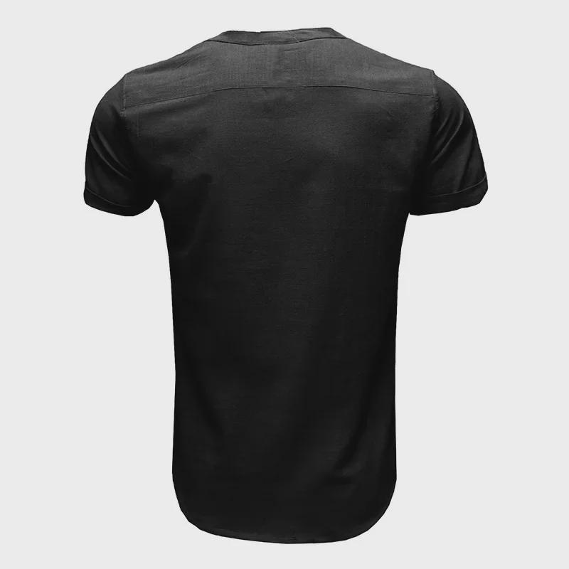 Men's Summer Cotton Linen Casual Pullover Short-Sleeve Shirt