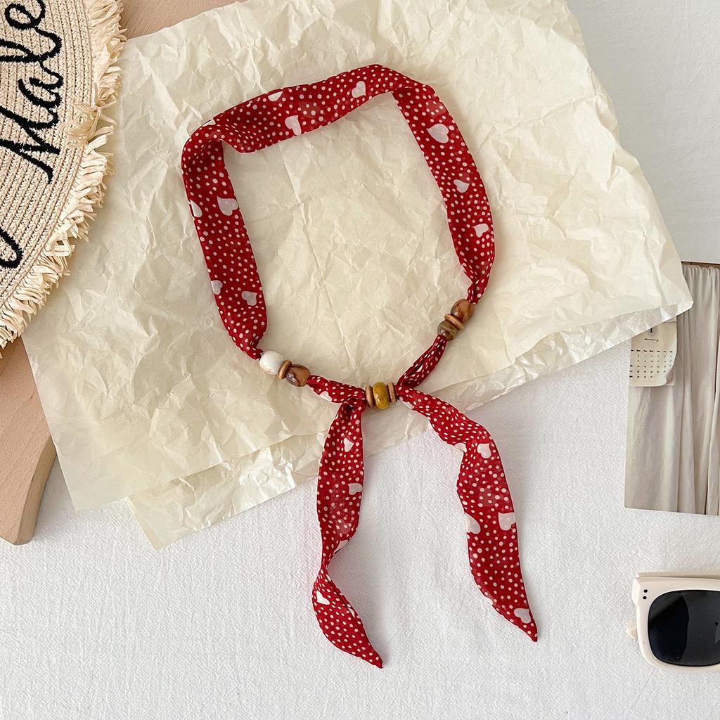 New Korean Version Versatile Polka Dot Beaded Narrow Silk Scarf Women's Summer Decoration Long Scarf Adjustable Fashion Accessories