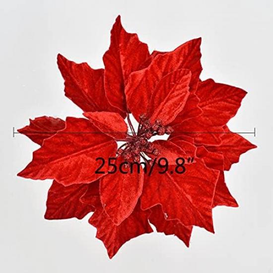 

Набор из 4 шт. Рождественские украшения Пуансеттия 9,8 дюйма Искусственные бархатные цветы для украшения рождественской елки DIY венок Рождественская вечеринка Домашние принадлежности (красный)