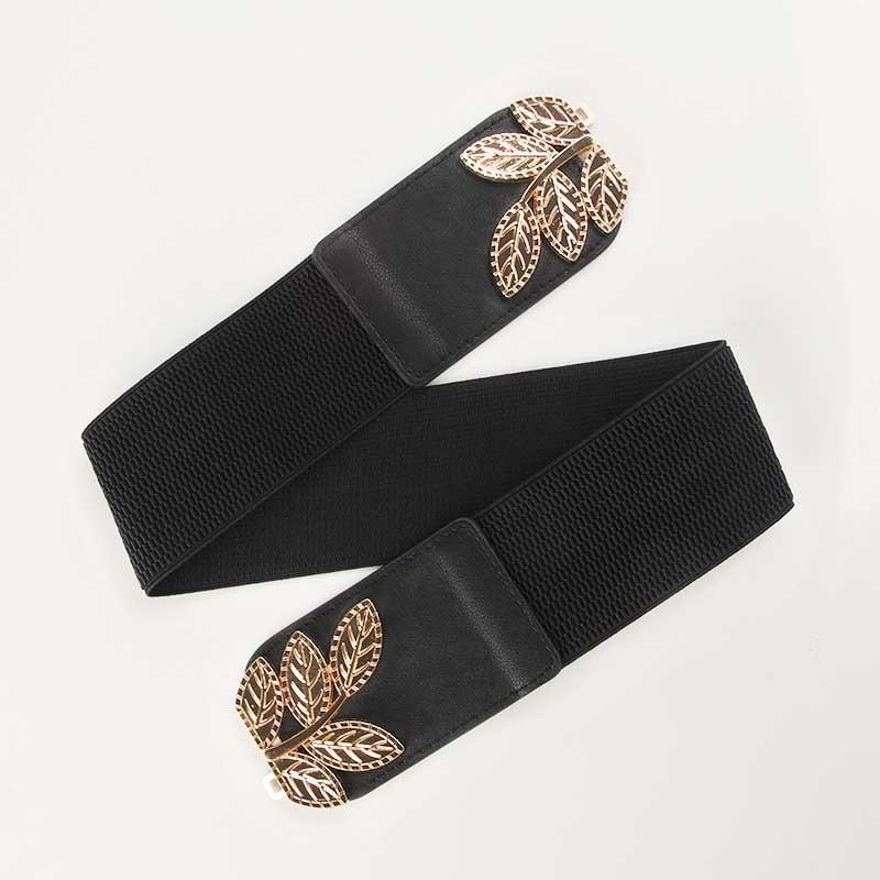 Ladies Waist Seal Alloy Leaf Buckle Elastic Band Dress Shirt With Clothing Belt