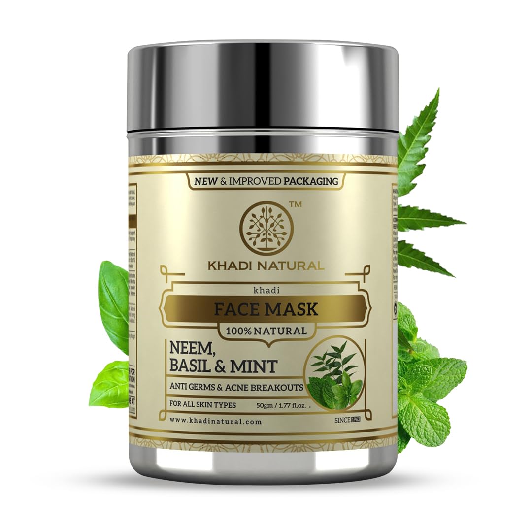 Khadi Natural Neem Basil Mint Anti Acne Face Mask 50g Herbal Skincare for Clear Radiant Skin
