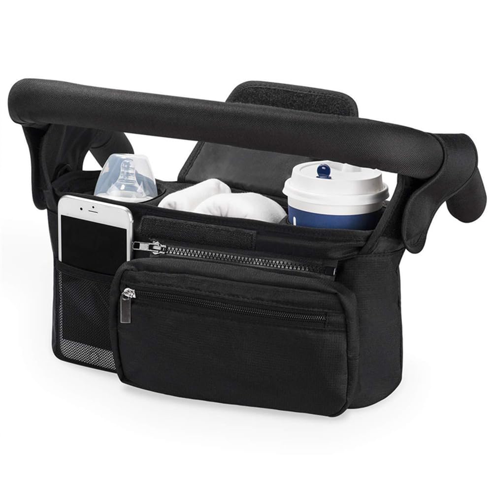 

Stroller Bag with 2 Insulated Drink Holders, Stroller Storage Bag Organizer, 2-Way Handheld & Shoulder Bag, Large Capacity, Water-Repellent, Lightweig
