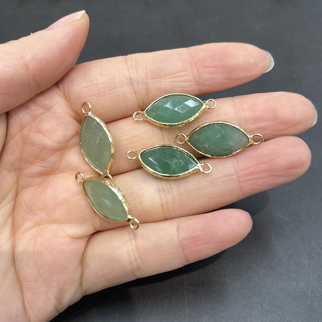 5Pcs, Natural Stone Marquise Faceted Connector Charms 11×25mm, Golden Plated Edge Pendants for DIY Necklace Bracelet Jewelry Making