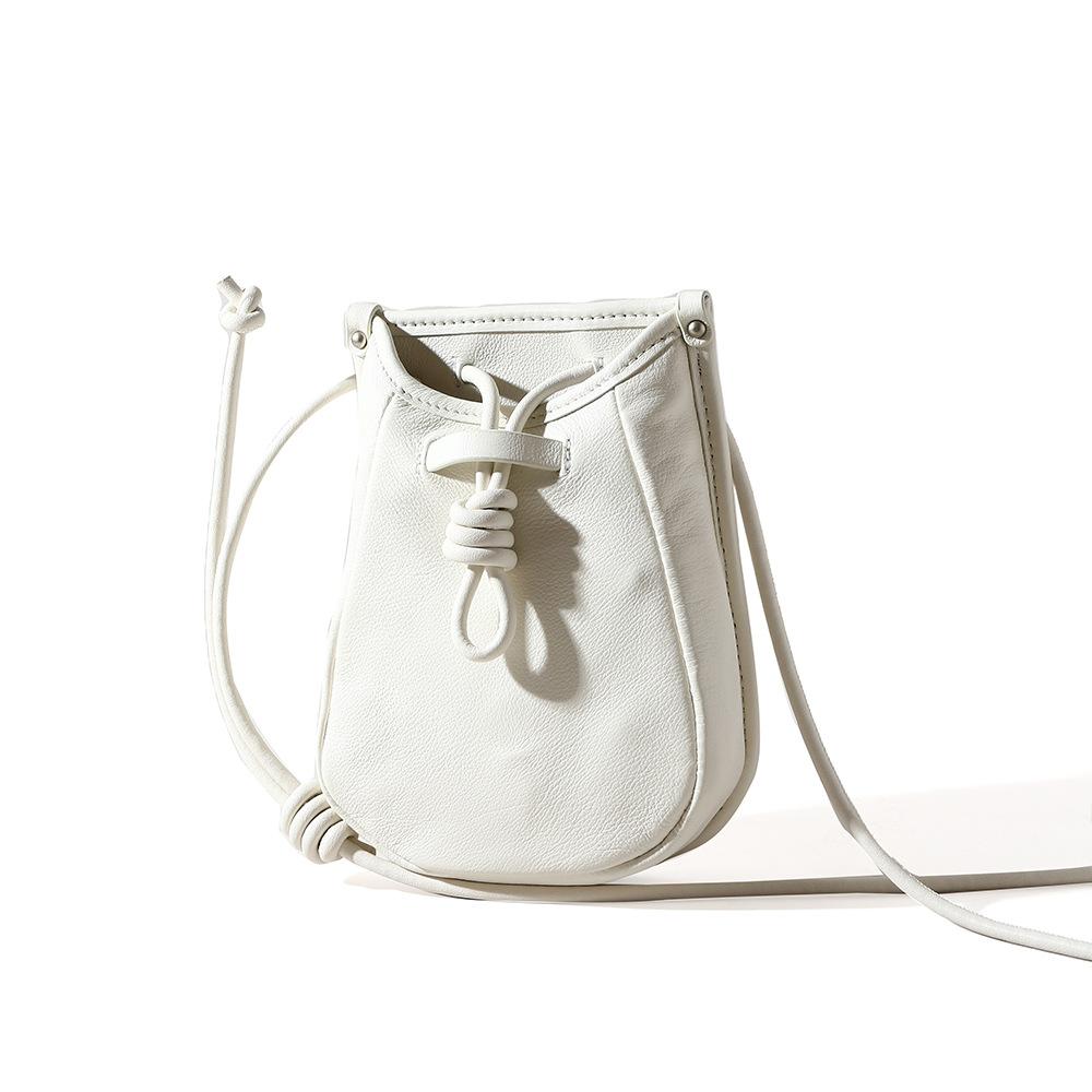 Fashionable and Trendy Single-shoulder Leather Bag, Women's Drawstring Design Mobile Phone Bag, Large-capacity Crossbody Small Bag