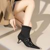 Fashion Vintage Stiletto Booties Fall New Pointed Toe Metal Buckle Back Zip Anti-Slip Wear-Resistant Heels
