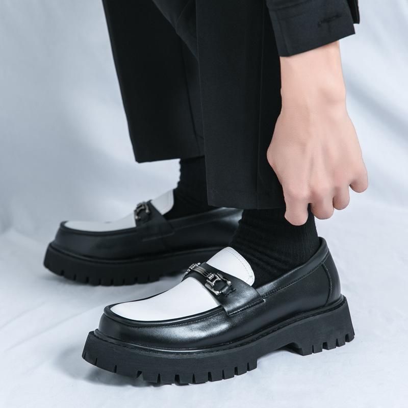 Fashion Luxury Men Thick Bottom Loafers Slip on Leather Shoes Black Casual Business Dress Shoes Mens Wedding Party Office Fashion Shoes