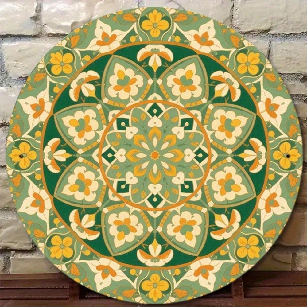 

Vintage Floral Metal Wall Art, Green & Gold Round Plaque, Handmade Intricate Aluminum Decor 20x20 різнокольоровий