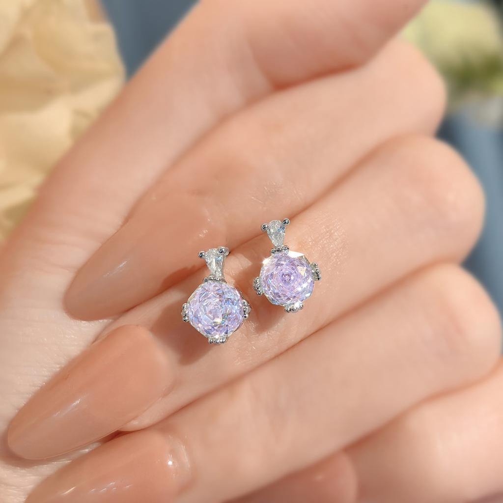 Octagonal Millennium Rose Cut Colorful Pink Diamond Pendant Set High Carbon Diamond Paraiba Ring Earrings