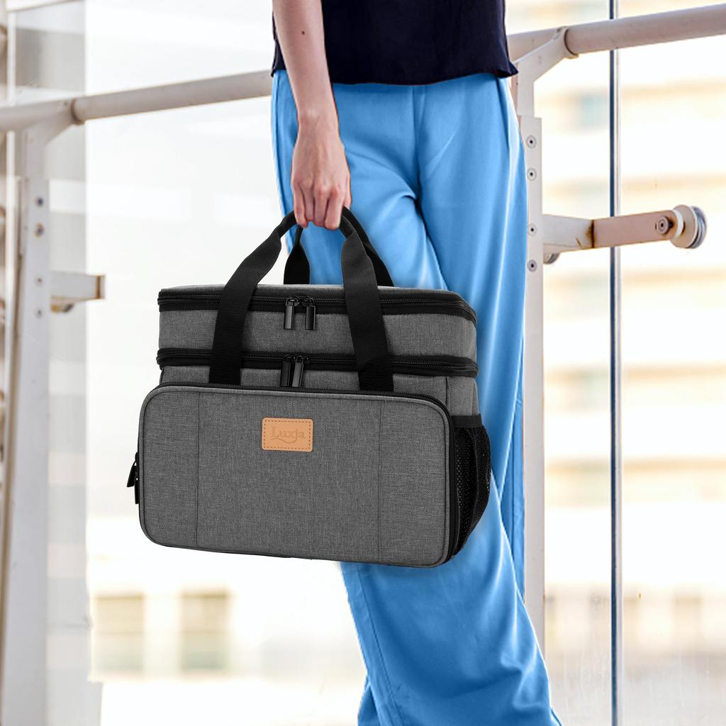 Luxja Sewing Box, Large Capacity Sewing Bag, Two-Tier Storage, Multi-Pocket, Sewing Tool Storage, Portable Sewing Bag, Bag Only, Gray