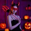 Red Black Devil Outfit Accessories Horns Headband Pitchfork Lace Eye Masque Set Halloween Dark Style Costume for Party Demon Adults Masquerade