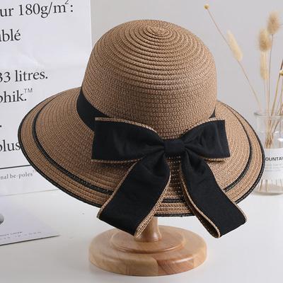 Sommer Schleifenknoten Dekor Strohhut Klassisch Schlicht Leicht Sonnenschutz Hüte Reise Strand Outdoor für Frauen