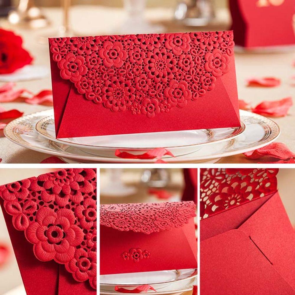 6pcs Rectangular Chinese Red Envelopes Laser Engraving Red Packet Exquisite HongBao Housewarming