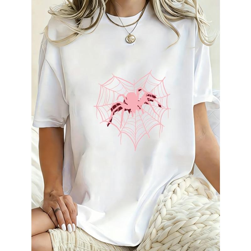 Übergroßes T-Shirt-Kleid Schwarz Pink Spinnennetz-Print Lässige Streetwear Mode Für Damen