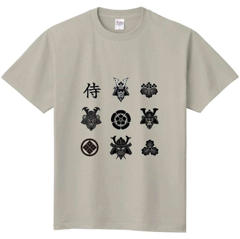 

Samurai Helmet and Family Crest Graphic T-Shirt Japan Culture Design White/Gray S