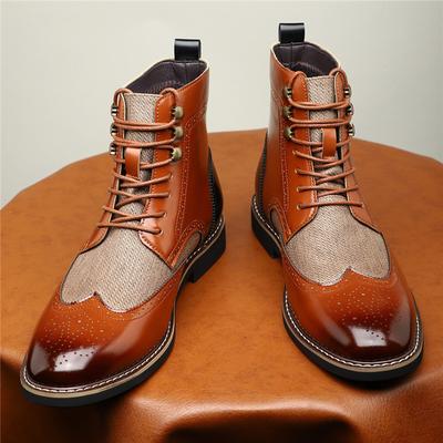New Brand Designer Winter High Tops Pointed Patent Leather Brogues Ankle Boots For Men's Mixed Color Patchwork Shoes Zapatos