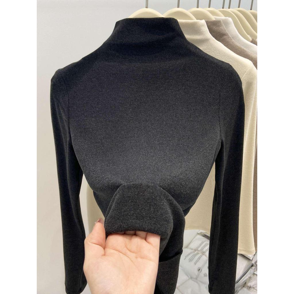 Women's Slim Fit German Velvet Turtleneck Long Sleeve Top - Fall/Winter, Figure-Flattering, Ins Style