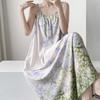 Cotton silk nightdress casual holiday wind gradual change color printing long dress loose suspenders summer dress pajamas