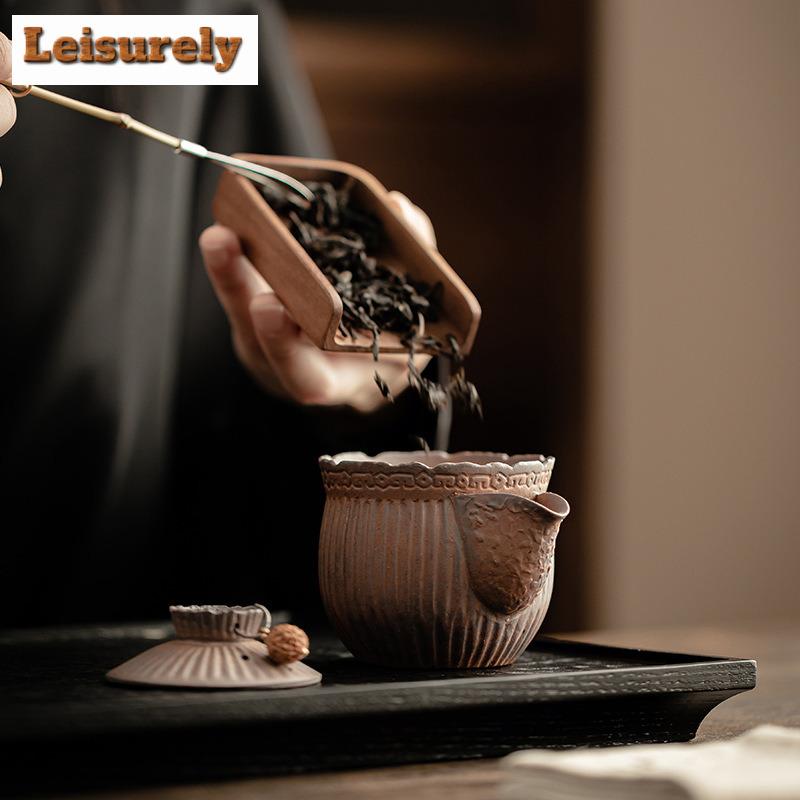 120ml Retro Old Rock Mud Teapot Japonská hrubá keramika Pruhovaná ruční konvice Čajová konvice Konvice Nádobí Příslušenství Ornamenty