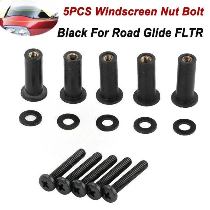 5 Set Windscreen Well Nut Bolt Screws Kit For Harley Touring Road Glide 98-22 Windshield Nut Bolt Washer Bolt Washer Kit