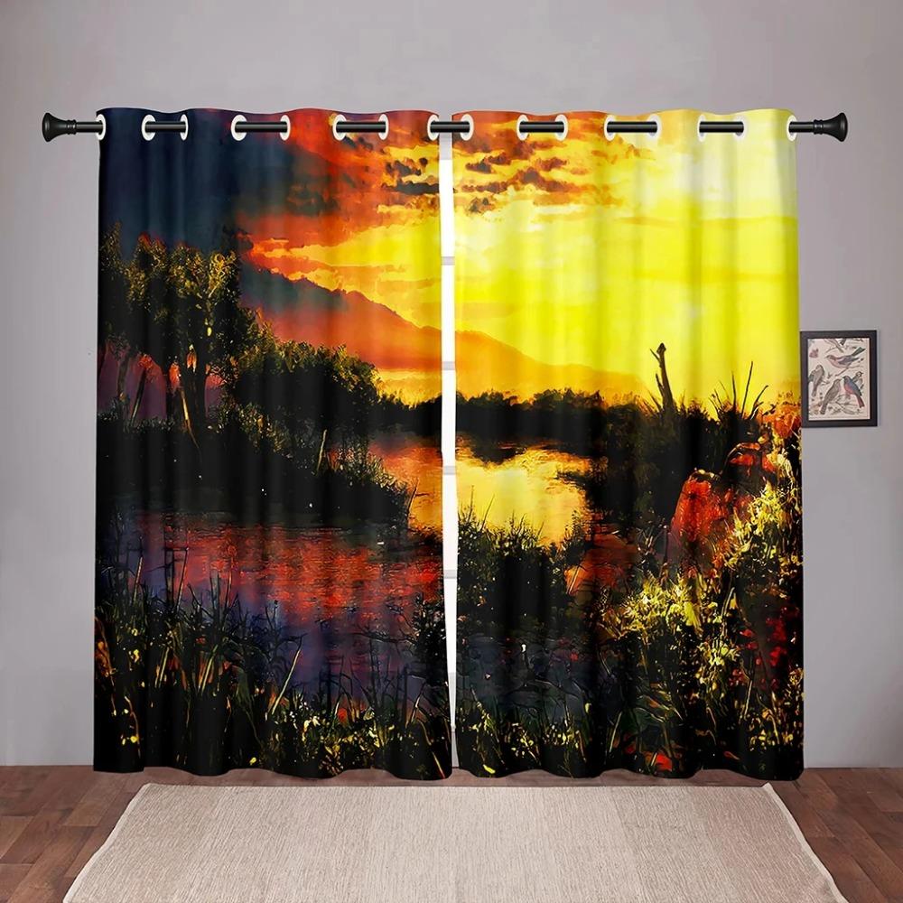 Nature Landscape Sunset Sea Blackout Window Curtains for Bedroom Living Room Bathroom Kicthen Door Hall High Shading New Pattern