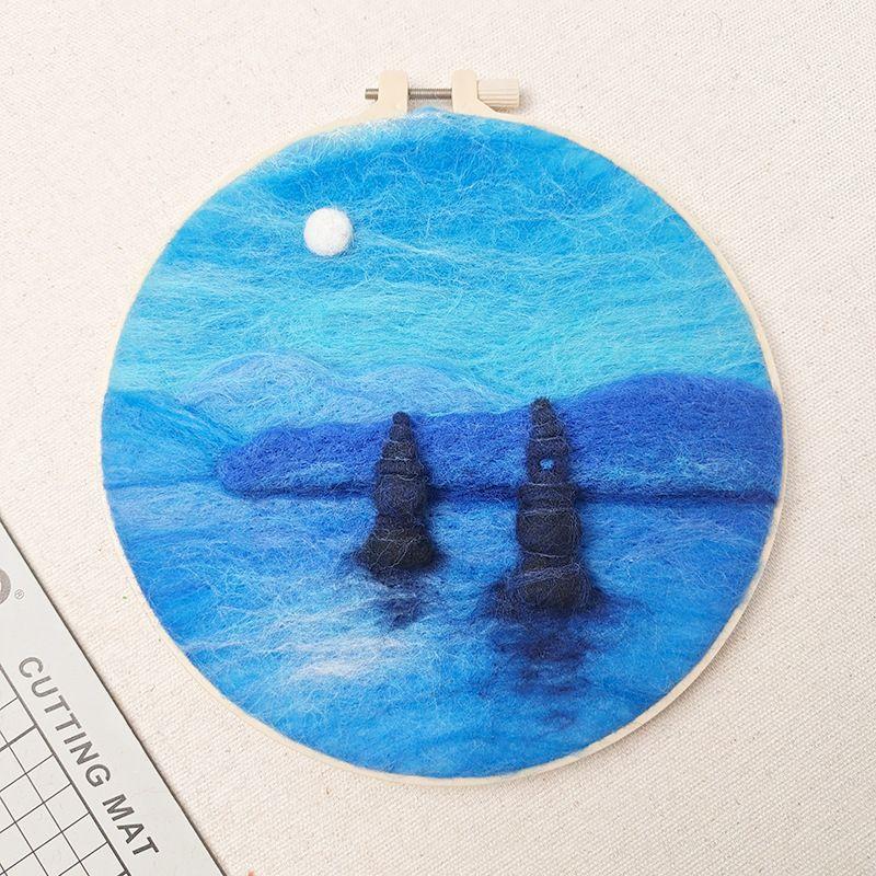 CHENISTORY 20x20cm Frame Wool Felting Painting DIY Wool Embroidery Kit Funny Wool Needle Felt Picture Kit Craft Painting Gift