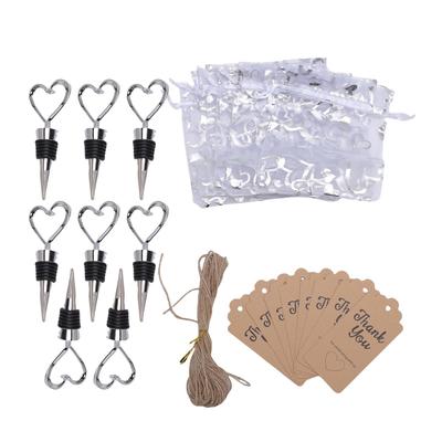 8PCS Heart Shaped Wine Stopper Bottle Stoppers Bags Tags and Jute Rope for Wedding Birthday Celebration Present