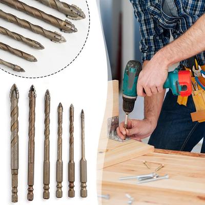 Hexagonal Handle Cross Glass Drill Bit for Ceramic Tile Drilling Baking Yellow Spiral Ceramic Wall Drilling Overlord Diamond Too