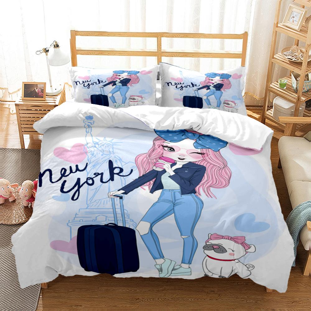 Cartoon Girl Art Print XXL Three Piece Bedding Set  Article Children Or Adults For Beds Quilt Covers Pillowcases Bedding Set