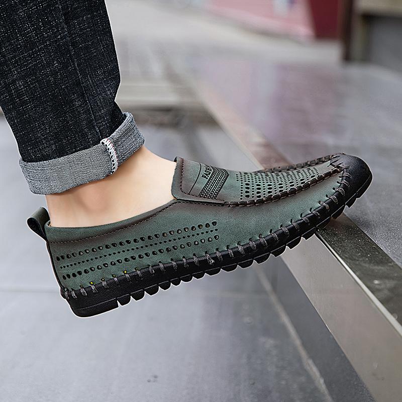 Men Loafers Brown Hiking Shoes Slip On Handmade Driving Shoes Casual Leather Wide Outdoor Summer Shoes for Father Plus Size