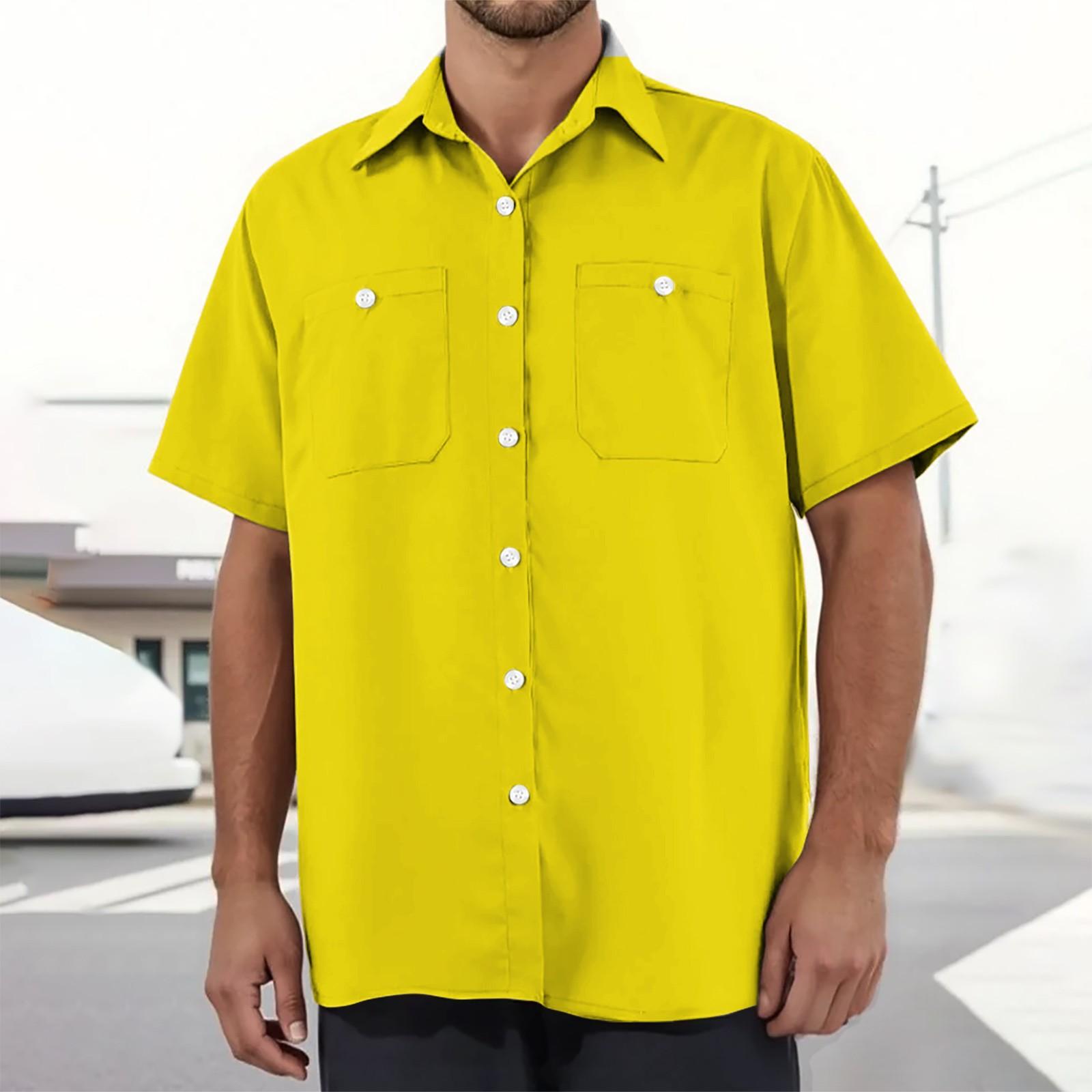 

Men s Loose Casual Multi-pocket Workwear Shirt M жовтий