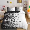Black White Halloween Bats Digital Print Bedding Set Cozy Soft Duvet Cover Set King Queen Twin Size Halloween Gift Bedroom Decor