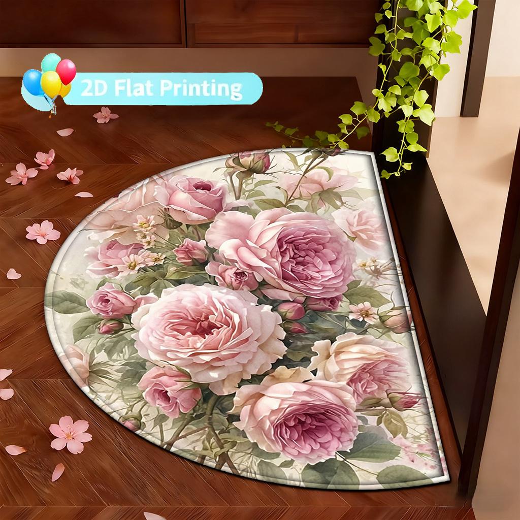 1 Pezzo Tappetino Benvenuto Semicircolare Floreale Rosa Primaverile Antiscivolo per Esterno Patio Portico Cucina Bagno Ingresso Tappetino per Pavimento