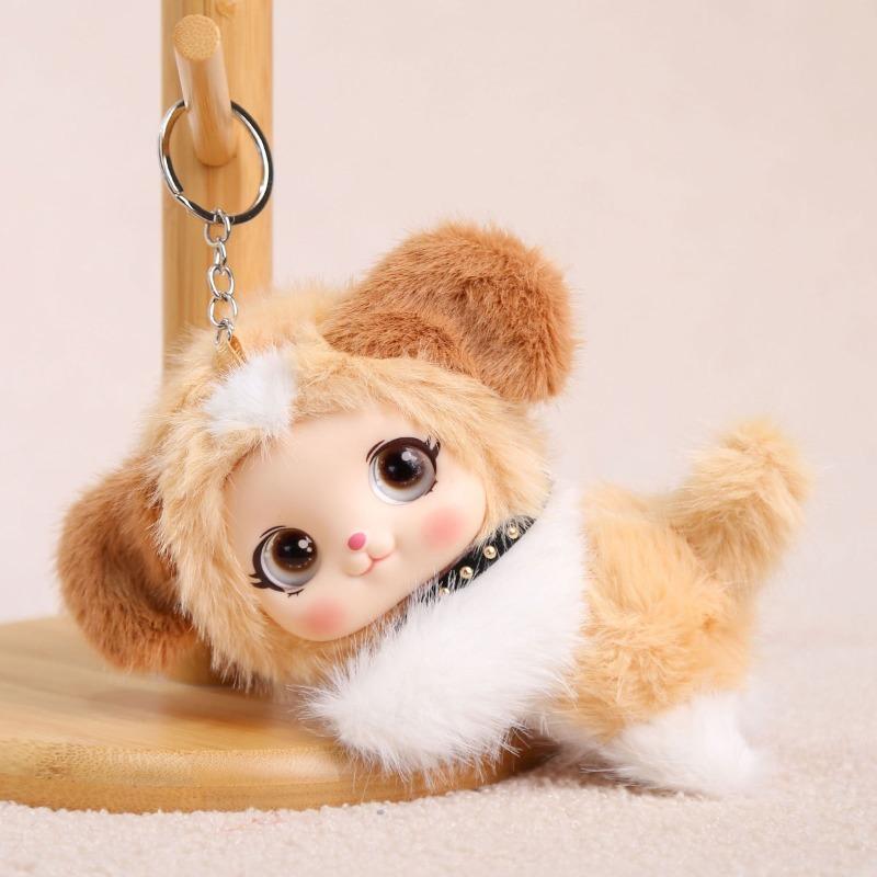 Süße Vinyl-Kätzchen-Puppe Plüsch-Schlüsselanhänger Weich Kawaii Bauchlage Welpen-Plüschtier Anhänger Heimdekoration Rucksack-Dekoration Paargeschenke