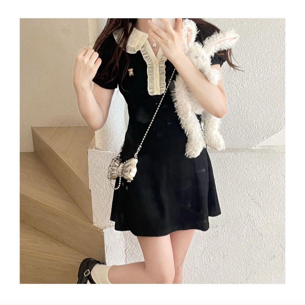 Summer Soft Girl Japanese Lace Polo Dress: Cute, Versatile A-line with Waist-Cinching Design for Women and Students