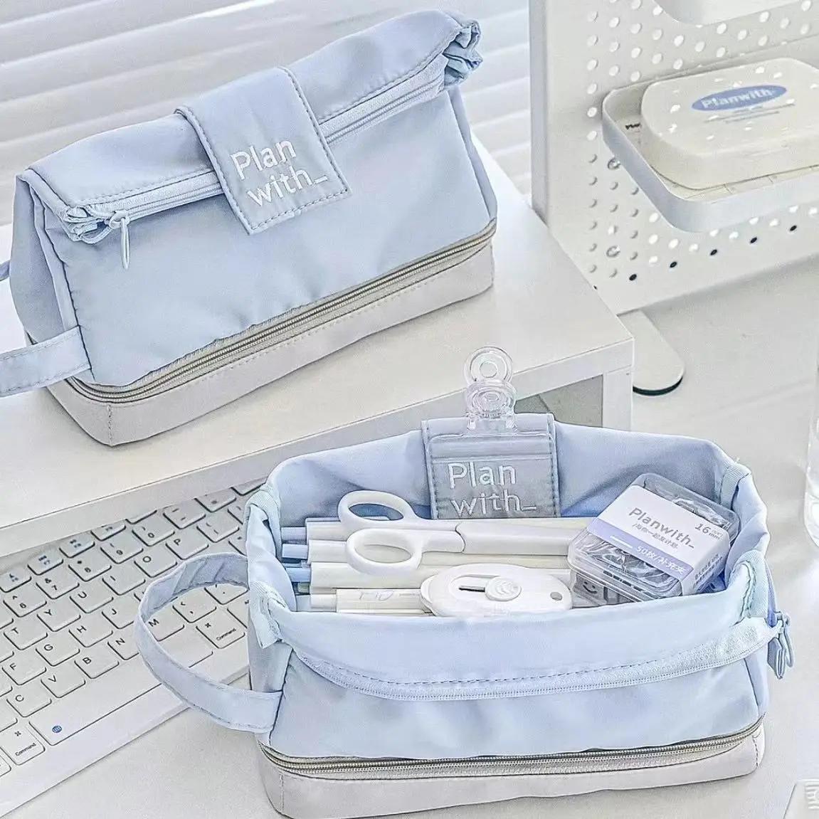 

Double-layer Storage Pen Case Simple High Appearance Level Large Capacity Niche Stationery Bag School Supplies Desk Accessories