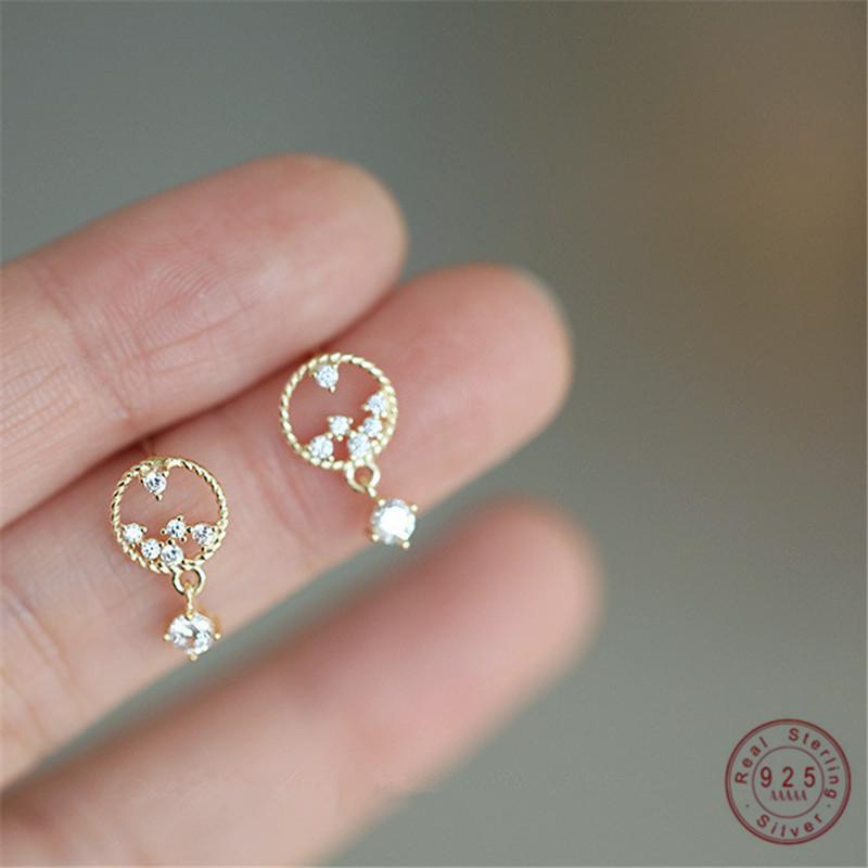 925 Sterling Silver Korean Version Simple Mysterious Star Earrings Pavé Crystal Party 14k Gold Plating Jewelry Girlfriend Gift
