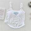 Print Letter Short Tank Tops Women'S Irregular Crop Top Y2k Summer Buckle Vest Boob Tube Top Embroidery Suspenders With Bra Pad