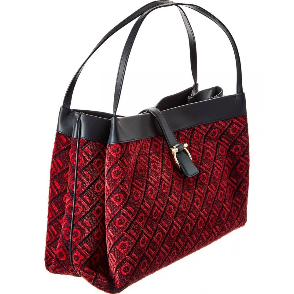 Salvatore Ferragamo Ferragamo Monogram Canvas   Leather Tote Blue