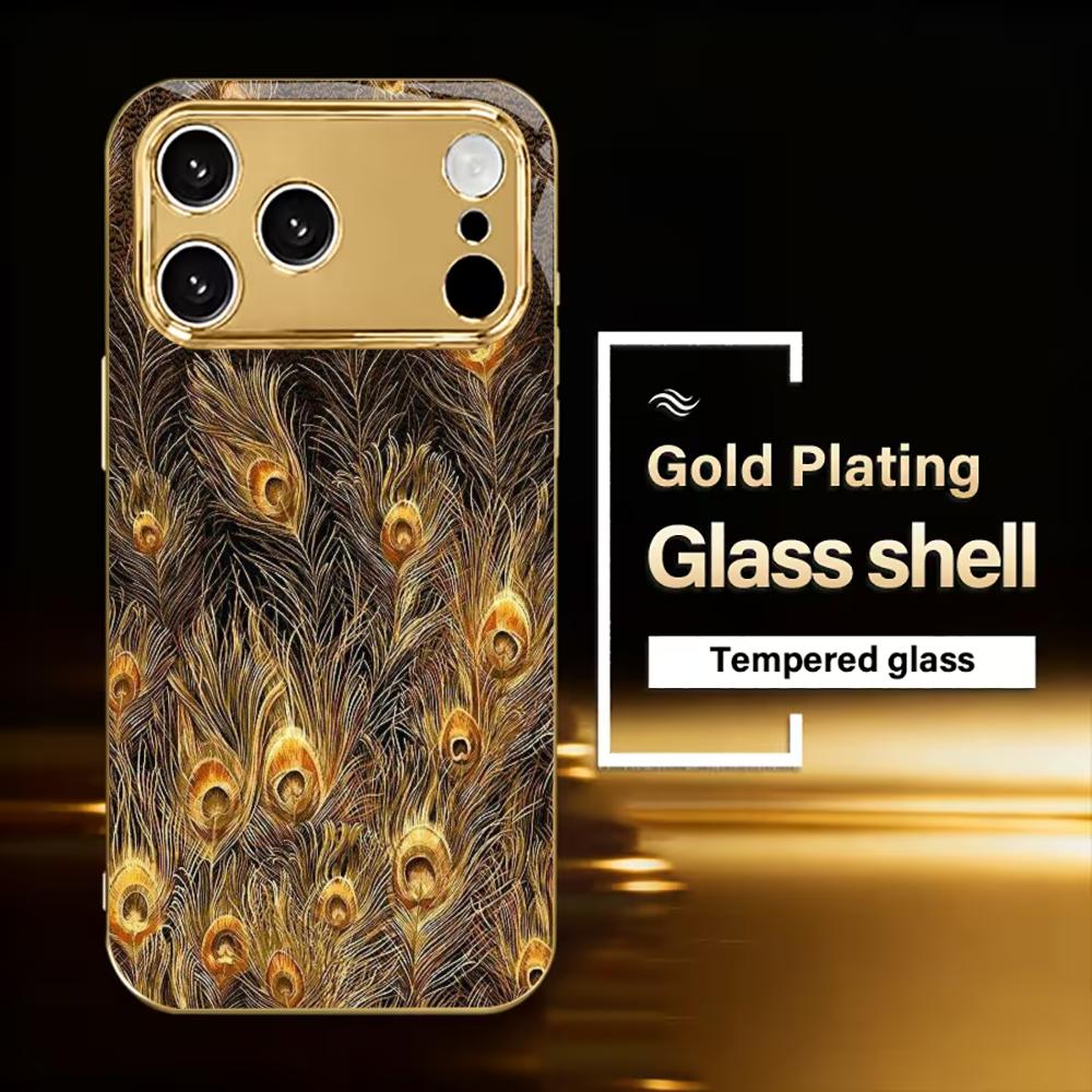 Chic Black Base with Gold mobile phones Glass phone case for iphone 17 pro max cover for iPhone 17 16 15 14 13 12 11pm Pro Plus