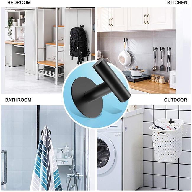Bath Towel Hook 2021 New Heavy Duty Kitchen Bathrooms Robe Black Towel Wall Hooks Self-Adhesive Hooks