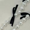 Fashionable Black Ribbon Bowknot Necklace Faux Pearl  Alloy Chain Choker Fashion Cool Girls Clavicular Chain Jewelry