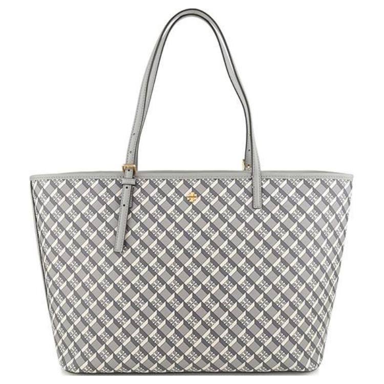 

Tory Burch Minimalist Fashion Commuter Graphic Print Metal Logo PVC Tote Bag Women tote bags Gray 143364-061 Basic Set (Bag+Dust Bag)